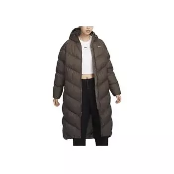 Nike Спортивная куртка Storm-FIT Windrunner с капюшоном, ветровка, водонепроницаемая, теплая, длинная, женская, верхняя одежда, цвет: минеральный-серый HF7894-004 S
