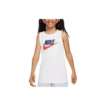 Nike Спортивная одежда Essential Logo Print Майка без рукавов с круглым вырезом Детские топы Белый FV5325-100 L