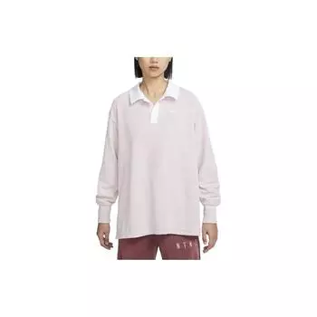Nike Спортивная одежда Essentials Colorblock Polo Свободная футболка с длинным рукавом Женская футболка Серый Фиолетовый FB8721-019 M