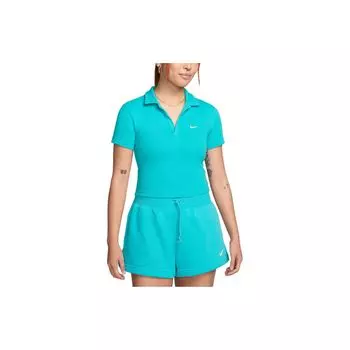 Nike Спортивная одежда Essentials однотонная укороченная рубашка поло с коротким рукавом женская топы бирюзового цвета DV7885-345 M