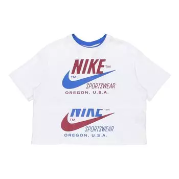 Nike Спортивная одежда Icon Clash Большой логотип с принтом Свободная футболка с короткими рукавами Женские топы Белые DB3849-100 L