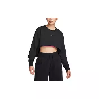 Nike Спортивная одежда, однотонный флисовый топ с круглым вырезом и длинными рукавами, для тренировок, женские топы, черный цвет FB8265-010 L