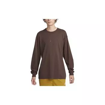 Nike Спортивная одежда Premium Essentials вышитый логотип круглый вырез длинный рукав футболка мужские топы коричневый DO7390-237 L