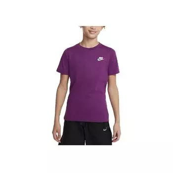 Nike Спортивная одежда с круглым вырезом и логотипом, повседневный свитер с коротким рукавом, детские топы, технический фиолетовый AR5254-504 S