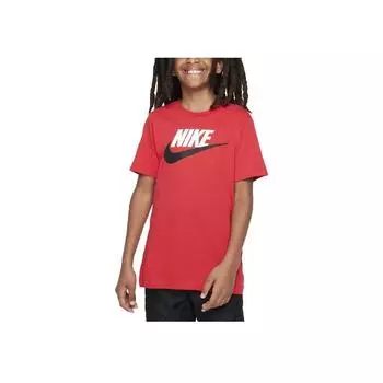 Nike Спортивная одежда с принтом логотипа, круглым вырезом, коротким рукавом, футболка для детей, красные топы DV2579-659 S