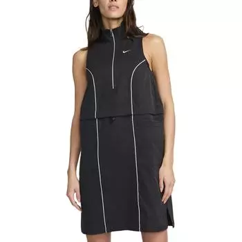 Nike Спортивная одежда с воротником-стойкой и вышитым логотипом, облегающее платье миди без рукавов, женские платья черного цвета FN2286-010 S