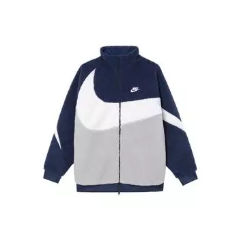 Nike Спортивная одежда Swoosh Fashion Удобная мягкая флисовая куртка с двусторонним воротником Мужские куртки Темно-синий Белый Командный-Сине-Серый BQ6546-411 M