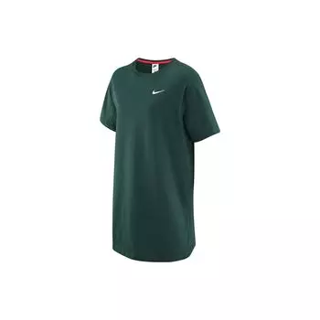 Nike Спортивная одежда Swoosh Logo Свободный крой Круглый вырез Короткий рукав Платье Женские платья Professional-зеленый DM6192-397 S