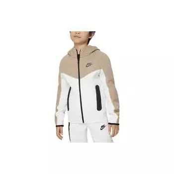 Nike Спортивная одежда Tech Fleece Color Block Logo Print Zip-Up Hoodie Детские толстовки с капюшоном Khaki FD3285-121 L
