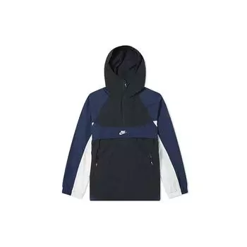Nike Спортивная одежда в стиле ретро с цветными блоками, свободная куртка с капюшоном и полумолнией, мужская верхняя одежда, синий, черный BV5386-010 M