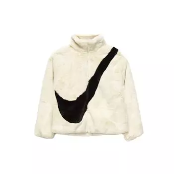 Nike Спортивная женская куртка свободного покроя с логотипом Swoosh из искусственного меха Fossil/черная женская уличная одежда CU6558-238 L