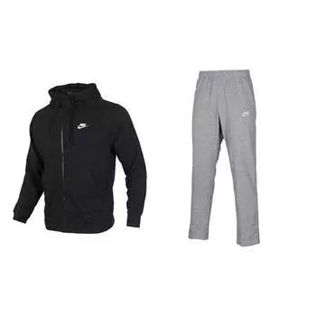 Nike Спортивный костюм, черная куртка, серые спортивные повседневные брюки, мужские спортивные костюмы BV2649-010+BV2714-063 M