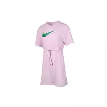 Nike Спортивный логотип с 3D-эффектом тени, повседневный дышащий пуловер с круглым вырезом и коротким рукавом, женское платье, розовое CU5173-663 M