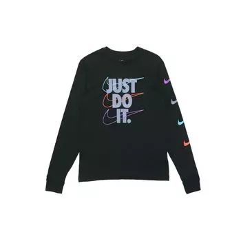 Nike Спортивный принт с длинным рукавом и круглым вырезом Футболка мужская черная DB6189-010 S