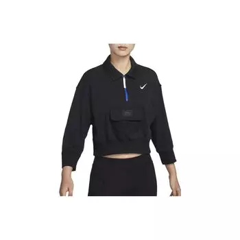 Nike Sportswear City Utility Укороченный свитшот с логотипом и молнией до половины, женские топы, черный DV8021-010 M