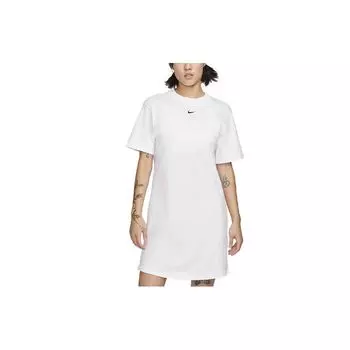 Nike Sportswear Essential Solid Solid с круглым вырезом Свободное платье с короткими рукавами Женское платье Белое DV7883-100 L