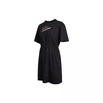 Nike Спортивная одежда GX повседневное дышащее платье с круглым вырезом и коротким рукавом с буквенным принтом женское платье черное DD5783-010 XS