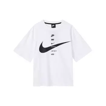 Nike Спортивная одежда с наложением логотипа, минималистичная модная футболка с коротким рукавом, женские топы, белые CU5683-100 XL