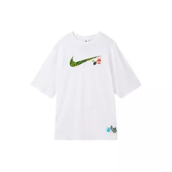 Nike Sportswear Swoosh Cartoon Print Свободная футболка с круглым вырезом Женские топы Белые FN3711-100 XL