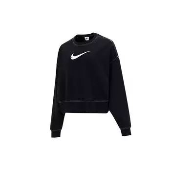 Nike Sportswear Swoosh Logo Вышитый свободный вязаный укороченный пуловер-толстовка Женские топы Черный DO7212-010 XL