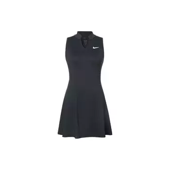 Nike SS22 Solid Logo V-Neck Elastic Quick-Dry Breathable Tennis Sleeveless Dress Women Dresses Black DD8731-010 XS
