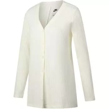 Nike SS25 AS W NSW NK CHLL KNT RIB Кардиган с логотипом V-образный вырез Модный Удобный Универсальный Трикотажный топ с длинным рукавом Женские топы Белый HJ1244-133 S