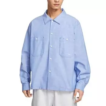 Nike Swoosh Chambray Life Премиальная Комфортная Модная Приятная к Коже Рубашка с Длинным Рукавом Мужские рубашки HV0883-411 M