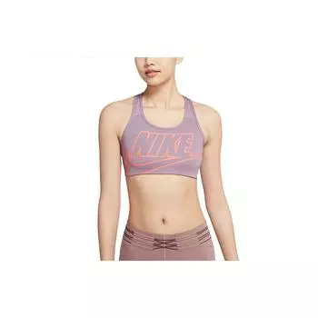 Nike Swoosh Futura Умеренная поддержка Буквенный принт Цельный спортивный бюстгальтер Женский спортивный бюстгальтер Розовый BV3644-531 S