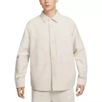 Nike Swoosh Life Свободная однотонная повседневная рубашка с длинным рукавом Мужские рубашки Светло-коричневый FB7743-104 S