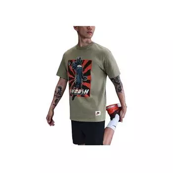 Nike Swoosh Max 90 Хлопковая Свободная Дышащая Футболка с Коротким Рукавом Мужские Топы Светло-Армейский-Зеленый HJ3673-320 M