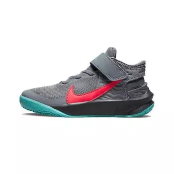 Nike Team Hustle D10 FlyEase PS Grey Teal Siren Red Детские кроссовки Дымчато-серые Темно-дымчато-серые Размытые бирюзовые DD7302-008 29.5