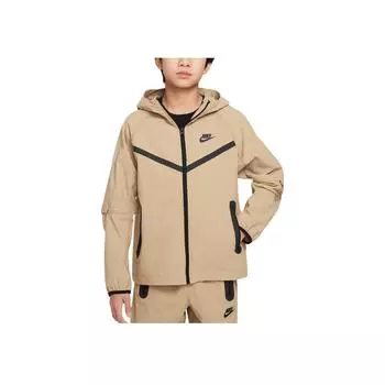 Nike Тканая технологичная серия Свободный крой Толстовка с капюшоном на молнии с длинным рукавом Детская куртка Бежевый Черный HQ8911-297 L