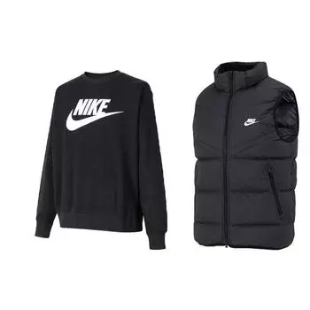 Nike Толстовка с капюшоном с принтом букв, однотонная, воротник-стойка, молния, повседневный спортивный жилет, спортивный костюм, мужской свитер, черный DQ4913-010+FB8184-010 XL