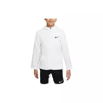 Nike Тренировочная куртка с капюшоном Dri-FIT Solid Logo Woven Kids Jackets White DO7095-100 S