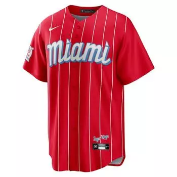 Nike Удобная бейсбольная майка с коротким рукавом Miami Marlins City Connect с логотипом на пуговицах, мужская майка, красная T77003VRMQMKMG M