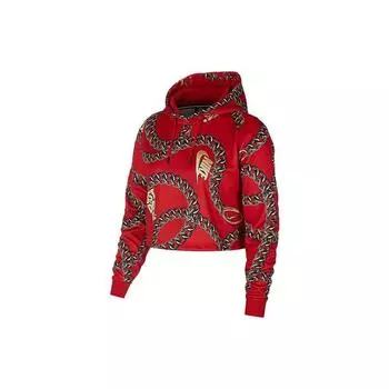 Nike Узор цепи полный принт толстовка женская толстовка с капюшоном красный CJ6306-657 S