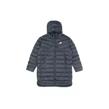 Nike Вышитый логотип, однотонный, теплый, средней длины, с капюшоном, пуховик, женская верхняя одежда, черный DH4076-010 XL