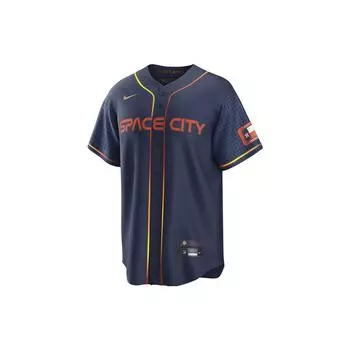 Nike X Реплика бейсбольной майки MLB Буквенно-цифровой принт Логотип V-образный вырез Однобортная С коротким рукавом Бейсбольная рубашка Мужские топы Темно-синий T770HUCCHU7-B02 M