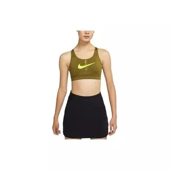 Nike Женский спортивный бюстгальтер с принтом и средней поддержкой, цельный, с подкладкой, флуоресцентно-желтый DJ0744-368 XS