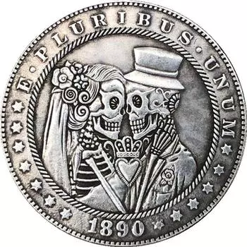 Никелевые памятные коллекционные сувенирные серебряные монеты США 1890 года США Красота Череп Бродяга