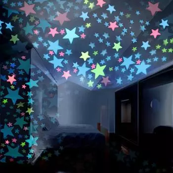 (Никита) 100PC детская спальня флуоресцентные светящиеся в темноте наклейки на стены со звездами One Size