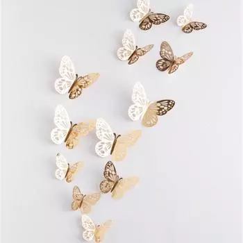 (Никита) 12 шт 3D полые наклейки на стену бабочка на холодильник для украшения дома новый One Size золотой
