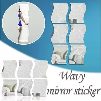 (Никита) DIY наклейка на зеркало трехмерная волна шесть частей декоративная наклейка на зеркало One Size