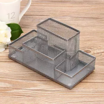 (Никита) Металлическая сетка, офисная ручка, держатель для карандашей, органайзер для хранения канцелярских принадлежностей, серый цвет One Size серый