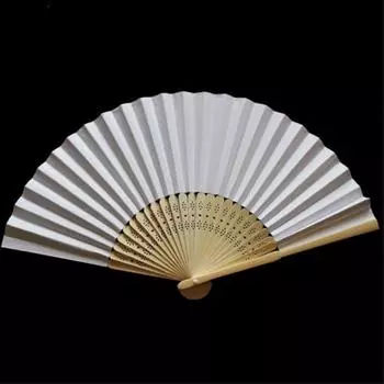 (Никита) Шаблон Складной Танец Свадьба Кружева Шелковый Складной Ручной Сплошной Цвет Вентилятор One Size белый