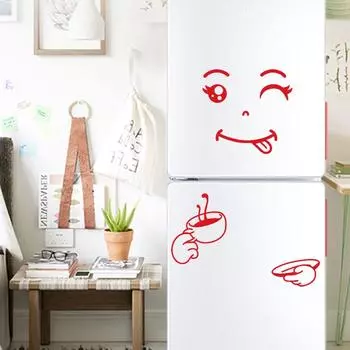 (Никита) Симпатичные наклейки на холодильник Happy Delicious Face Кухня холодильник стены наклейки искусство One Size красный