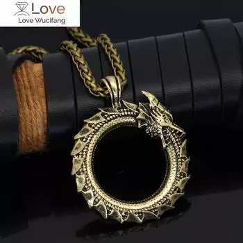Никогда не увядает мужское ожерелье из нержавеющей стали викингов с самопожирателем Уроборос Валькнут амулет дракон с деревянной коробкой викингов 70cm