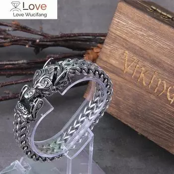 Никогда не увядает Рок Викинг Волк Браслет Мужская Сетка Из Нержавеющей Стали Цепь Может Открыть Пасть Волка Панк Браслеты Байкер Ювелирные Изделия 22cm
