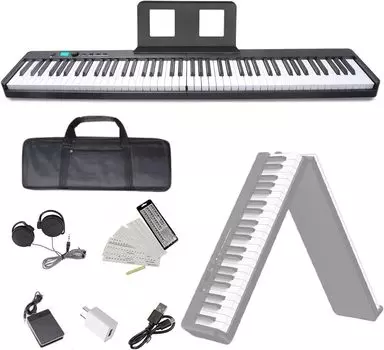 NikoMaku Electronic 88 Складная клавиатура того же размера, что и у MIDI Soft Keyboard Наушники для практики В комплекте пианино, клавиши, SWAN-X, черный, пианино, компактный, чёрный