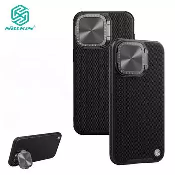 NILLKIN Чехол для телефона Texturedo Prop для iPhone 15 Pro, чехол для камеры, волокно, противоударная задняя крышка For iPhone 15 pro чёрный